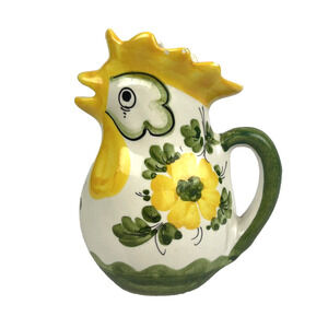 Rare Gallett Yellow / Green Rooster Ceramic Pitcher Made In Italy *see desc*